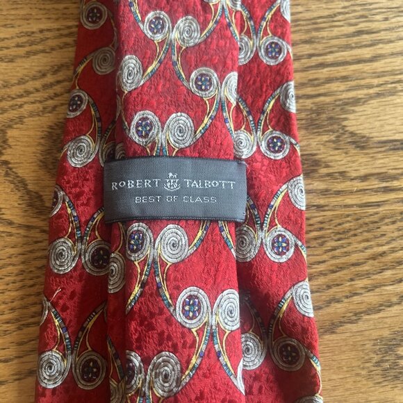 Robert Talbott Best Of Class 100% Silk Neck Tie Red Gold Swirl Design Elegant - Picture 5 of 8